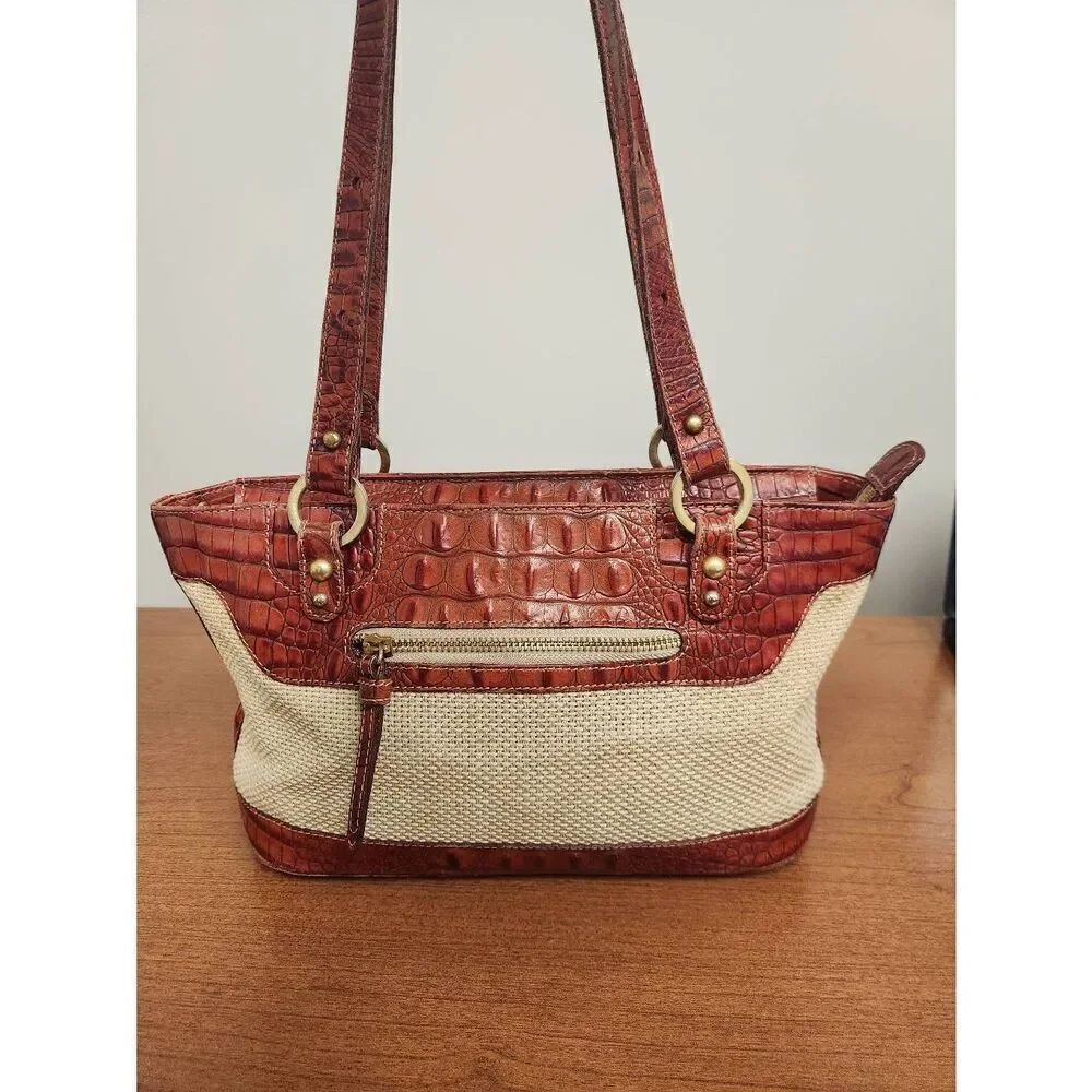 Brahmin Whiskey Raffia handbag with red leather croco.